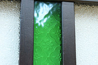 グリーンの花柄プレスガラスのレトロ感が可愛らしい中型ガラス欄間 EZ2607ab 在庫(a:1 b:0)枚