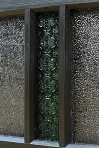 グリーンの花柄プレスガラスのレトロ感が可愛らしい中型ガラス欄間 EZ2607ab 在庫(a:1 b:0)枚