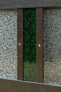 グリーンの花柄プレスガラスのレトロ感が可愛らしい中型ガラス欄間 EZ2607ab 在庫(a:1 b:0)枚