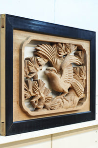 稀少サイズ‼︎見事な枝ぶりの松と鷹の彫刻小型欄間 EZ2809 在庫1枚