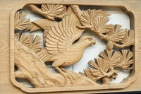 稀少サイズ‼︎見事な枝ぶりの松と鷹の彫刻小型欄間 EZ2809 在庫1枚