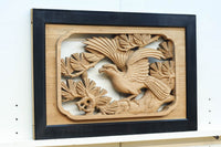 稀少サイズ‼︎見事な枝ぶりの松と鷹の彫刻小型欄間 EZ2809 在庫1枚