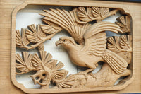 稀少サイズ‼︎見事な枝ぶりの松と鷹の彫刻小型欄間 EZ2809 在庫1枚