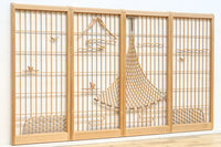 富士の頂と投網装飾が引き立つ風景を描いた書院セット EZ2826 在庫4枚1組