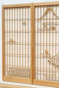 富士の頂と投網装飾が引き立つ風景を描いた書院セット EZ2826 在庫4枚1組