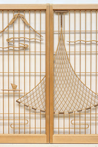 富士の頂と投網装飾が引き立つ風景を描いた書院セット EZ2826 在庫4枚1組