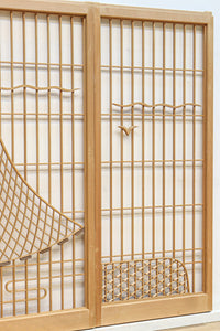 富士の頂と投網装飾が引き立つ風景を描いた書院セット EZ2826 在庫4枚1組