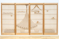 富士の頂と投網装飾が引き立つ風景を描いた書院セット EZ2826 在庫4枚1組