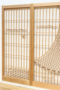 富士の頂と投網装飾が引き立つ風景を描いた書院セット EZ2826 在庫4枚1組