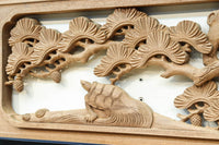 鶴や松竹梅を描いた華やかな眺めの深彫り欅彫刻欄間 EZ2833ab 在庫(a:1 b:1)枚