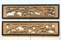 鶴や松竹梅を描いた華やかな眺めの深彫り欅彫刻欄間 EZ2833ab 在庫(a:1 b:1)枚