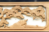 鶴や松竹梅を描いた華やかな眺めの深彫り欅彫刻欄間 EZ2833ab 在庫(a:1 b:1)枚
