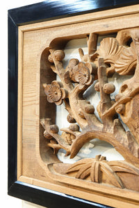 鶴や松竹梅を描いた華やかな眺めの深彫り欅彫刻欄間 EZ2833ab 在庫(a:1 b:1)枚