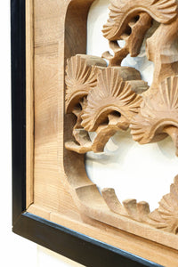 鶴や松竹梅を描いた華やかな眺めの深彫り欅彫刻欄間 EZ2833ab 在庫(a:1 b:1)枚