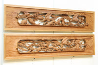 優しく温かみある色彩で鶴と松の彫刻装飾が映える深彫り彫刻欄間 EZ2834ab 在庫(a:1 b:1)枚