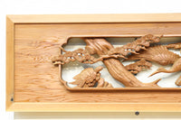 優しく温かみある色彩で鶴と松の彫刻装飾が映える深彫り彫刻欄間 EZ2834ab 在庫(a:1 b:1)枚