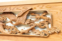 優しく温かみある色彩で鶴と松の彫刻装飾が映える深彫り彫刻欄間 EZ2834ab 在庫(a:1 b:1)枚