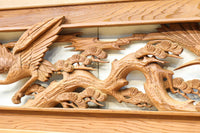 優しく温かみある色彩で鶴と松の彫刻装飾が映える深彫り彫刻欄間 EZ2834ab 在庫(a:1 b:1)枚