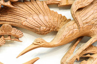 優しく温かみある色彩で鶴と松の彫刻装飾が映える深彫り彫刻欄間 EZ2834ab 在庫(a:1 b:1)枚