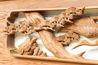 優しく温かみある色彩で鶴と松の彫刻装飾が映える深彫り彫刻欄間 EZ2834ab 在庫(a:1 b:1)枚