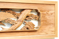 優しく温かみある色彩で鶴と松の彫刻装飾が映える深彫り彫刻欄間 EZ2834ab 在庫(a:1 b:1)枚