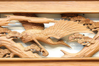 優しく温かみある色彩で鶴と松の彫刻装飾が映える深彫り彫刻欄間 EZ2834ab 在庫(a:1 b:1)枚