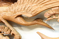 優しく温かみある色彩で鶴と松の彫刻装飾が映える深彫り彫刻欄間 EZ2834ab 在庫(a:1 b:1)枚