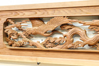 優しく温かみある色彩で鶴と松の彫刻装飾が映える深彫り彫刻欄間 EZ2834ab 在庫(a:1 b:1)枚