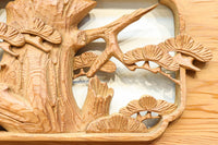 優しく温かみある色彩で鶴と松の彫刻装飾が映える深彫り彫刻欄間 EZ2834ab 在庫(a:1 b:1)枚