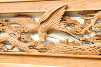 優しく温かみある色彩で鶴と松の彫刻装飾が映える深彫り彫刻欄間 EZ2834ab 在庫(a:1 b:1)枚