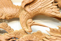 優しく温かみある色彩で鶴と松の彫刻装飾が映える深彫り彫刻欄間 EZ2834ab 在庫(a:1 b:1)枚