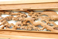 優しく温かみある色彩で鶴と松の彫刻装飾が映える深彫り彫刻欄間 EZ2834ab 在庫(a:1 b:1)枚