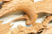 優しく温かみある色彩で鶴と松の彫刻装飾が映える深彫り彫刻欄間 EZ2834ab 在庫(a:1 b:1)枚