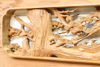 優しく温かみある色彩で鶴と松の彫刻装飾が映える深彫り彫刻欄間 EZ2834ab 在庫(a:1 b:1)枚