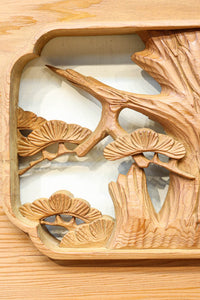 優しく温かみある色彩で鶴と松の彫刻装飾が映える深彫り彫刻欄間 EZ2834ab 在庫(a:1 b:1)枚