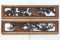 味わい深い木地の色彩に松竹梅を描く風情ある深彫彫刻欄間 EZ2836ab 在庫(a:1 b:1)枚