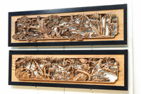 縁起良い松竹梅の彫刻を黒枠で囲い上品な面持ちの深彫り彫刻欄間 EZ2837ab 在庫(a:1 b:1)枚