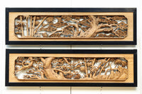 縁起良い松竹梅の彫刻を黒枠で囲い上品な面持ちの深彫り彫刻欄間 EZ2837ab 在庫(a:1 b:1)枚