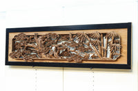 縁起良い松竹梅の彫刻を黒枠で囲い上品な面持ちの深彫り彫刻欄間 EZ2837ab 在庫(a:1 b:1)枚