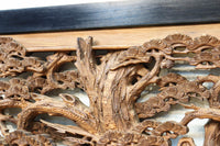 縁起良い松竹梅の彫刻を黒枠で囲い上品な面持ちの深彫り彫刻欄間 EZ2837ab 在庫(a:1 b:1)枚