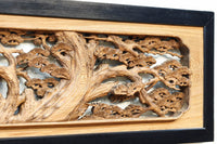 縁起良い松竹梅の彫刻を黒枠で囲い上品な面持ちの深彫り彫刻欄間 EZ2837ab 在庫(a:1 b:1)枚