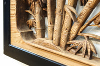 縁起良い松竹梅の彫刻を黒枠で囲い上品な面持ちの深彫り彫刻欄間 EZ2837ab 在庫(a:1 b:1)枚