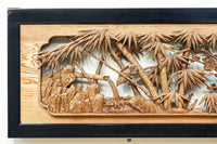 縁起良い松竹梅の彫刻を黒枠で囲い上品な面持ちの深彫り彫刻欄間 EZ2837ab 在庫(a:1 b:1)枚