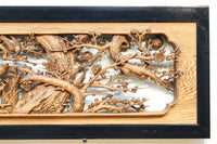 縁起良い松竹梅の彫刻を黒枠で囲い上品な面持ちの深彫り彫刻欄間 EZ2837ab 在庫(a:1 b:1)枚