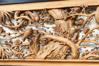 縁起良い松竹梅の彫刻を黒枠で囲い上品な面持ちの深彫り彫刻欄間 EZ2837ab 在庫(a:1 b:1)枚