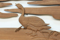 鴈(ガン)が戯れたり飛び立っていく姿を描いた仄々とした彫刻欄間 EZ2838ab 在庫2枚一組