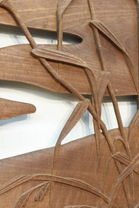 鴈(ガン)が戯れたり飛び立っていく姿を描いた仄々とした彫刻欄間 EZ2838ab 在庫2枚一組