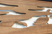 鴈(ガン)が戯れたり飛び立っていく姿を描いた仄々とした彫刻欄間 EZ2838ab 在庫2枚一組