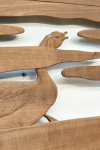 鴈(ガン)が戯れたり飛び立っていく姿を描いた仄々とした彫刻欄間 EZ2838ab 在庫2枚一組