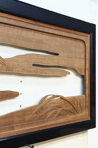 鴈(ガン)が戯れたり飛び立っていく姿を描いた仄々とした彫刻欄間 EZ2838ab 在庫2枚一組